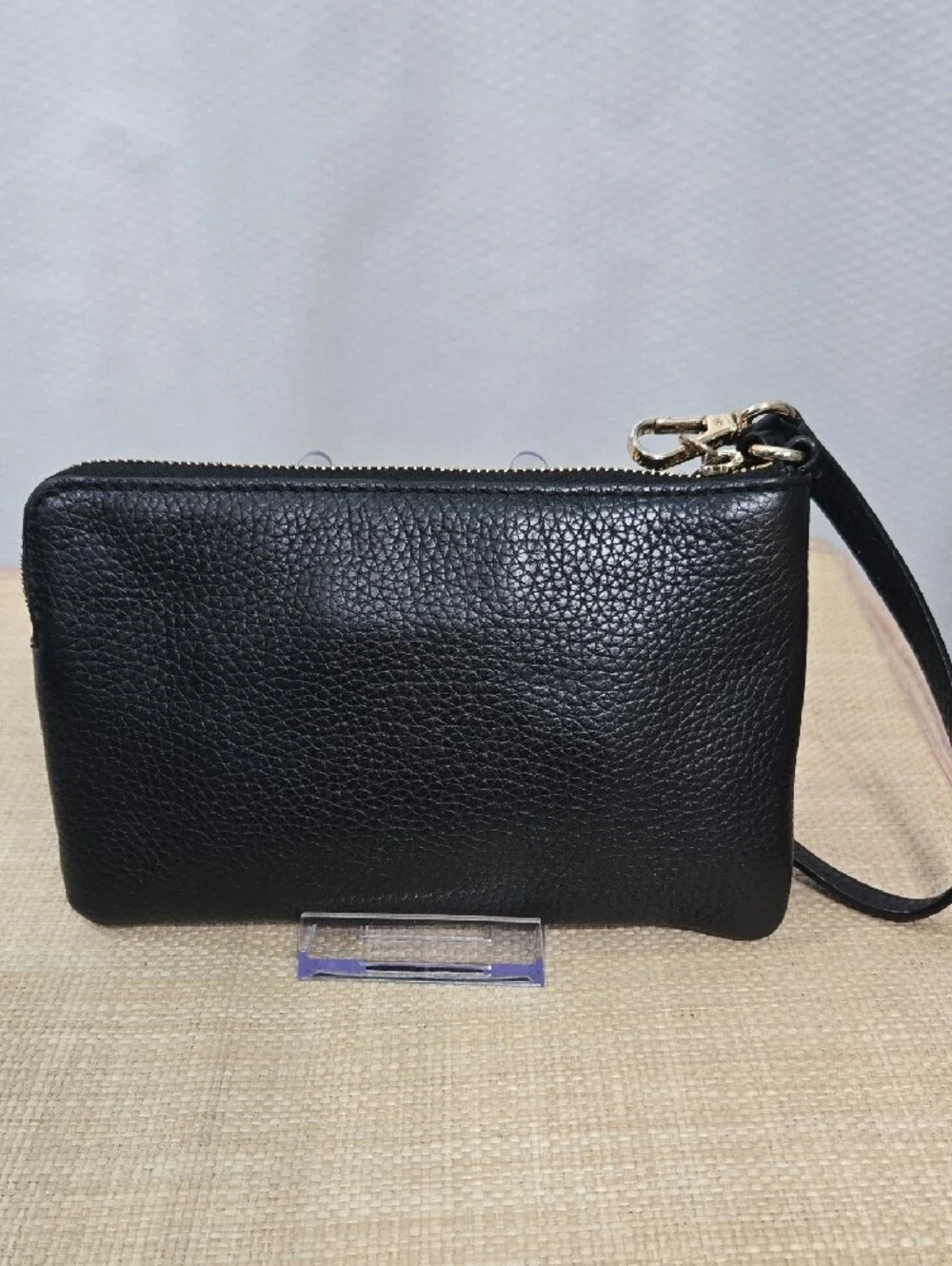 Michael Kors Black Leather Wristlet Clutch with Gold Hardware